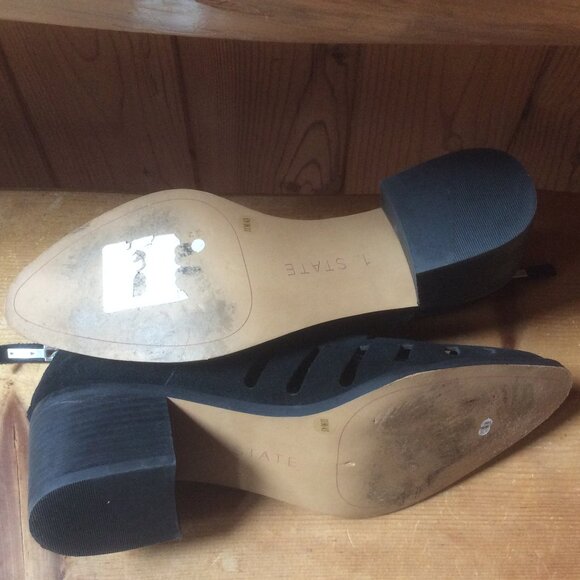 1. State Ilee Dark Blue Laser Cut Suede Leather Back Zip Up Ankle Booties SZ 11 - Picture 6 of 8